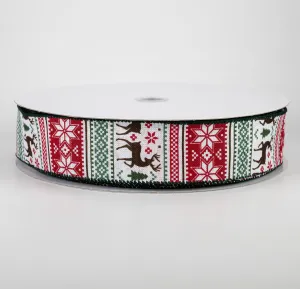 1.5" Sweater Print Ribbon: Black, Hunter Green, Red (50 Yards)