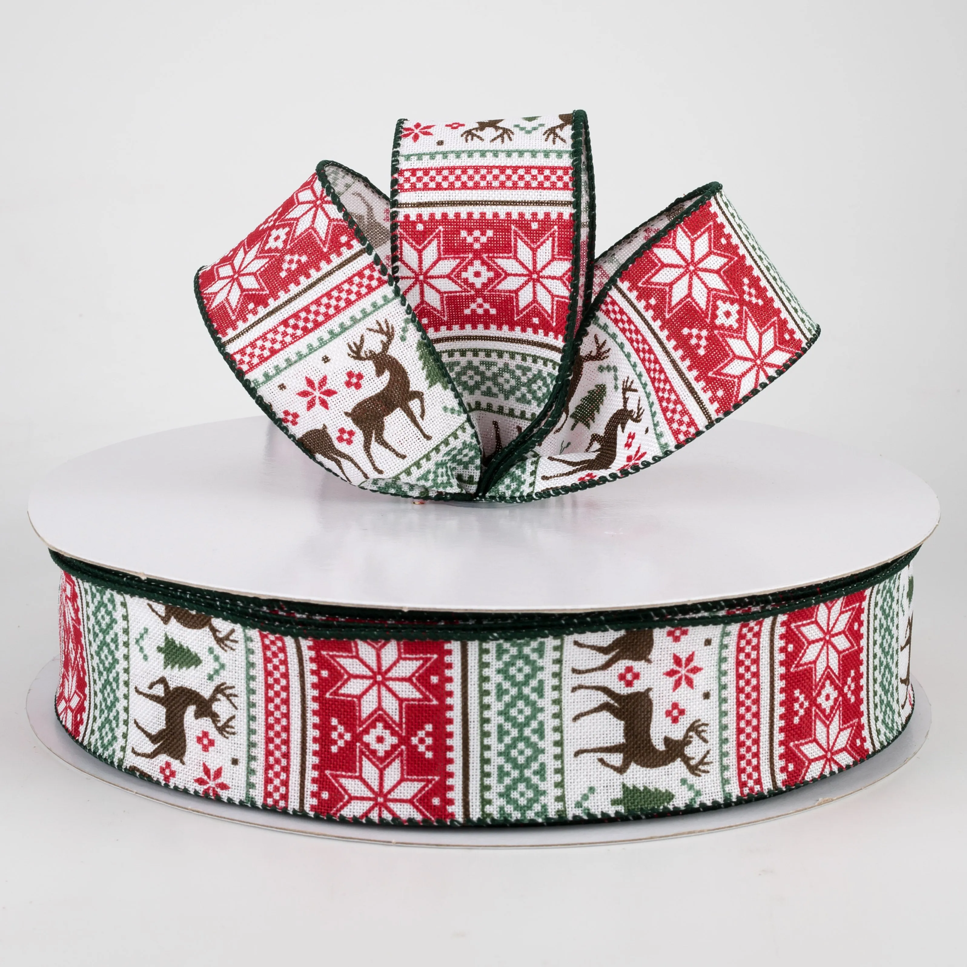 1.5" Sweater Print Ribbon: Black, Hunter Green, Red (50 Yards)