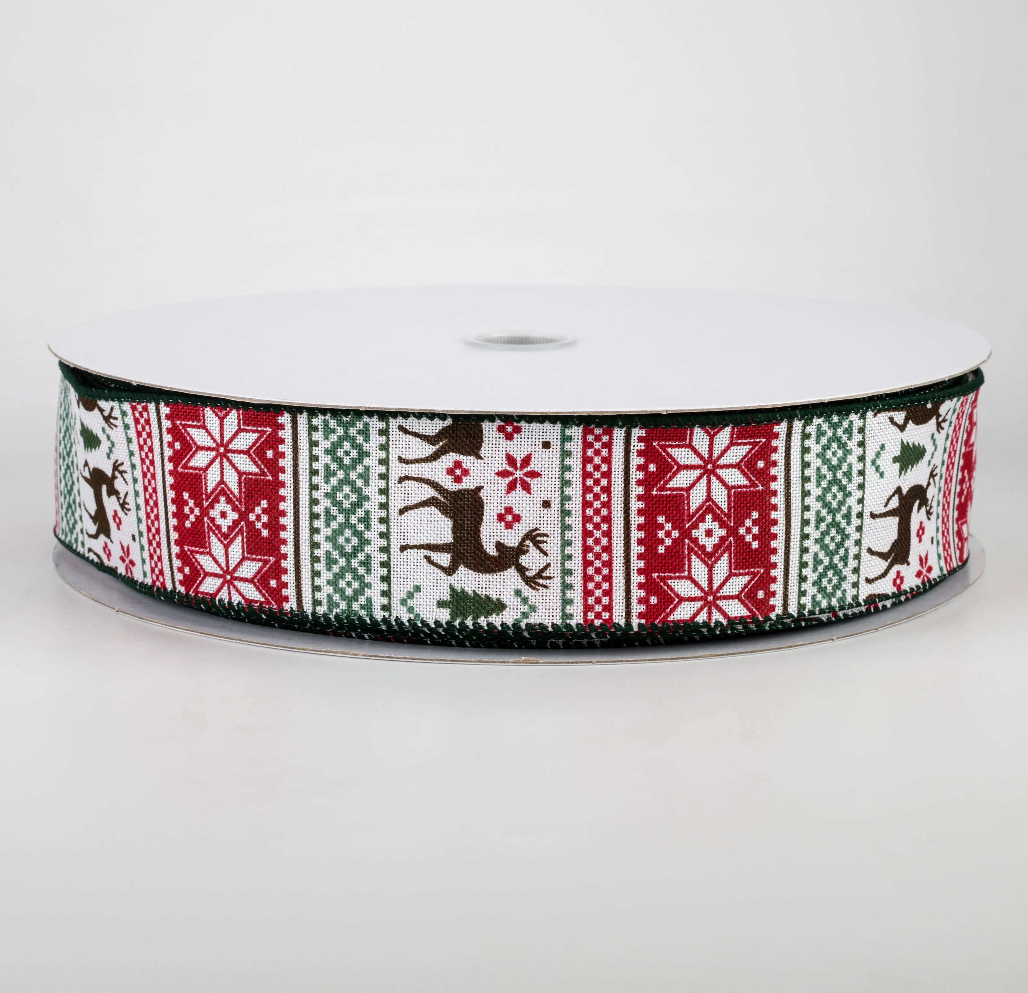 1.5" Sweater Print Ribbon: Black, Hunter Green, Red (50 Yards)