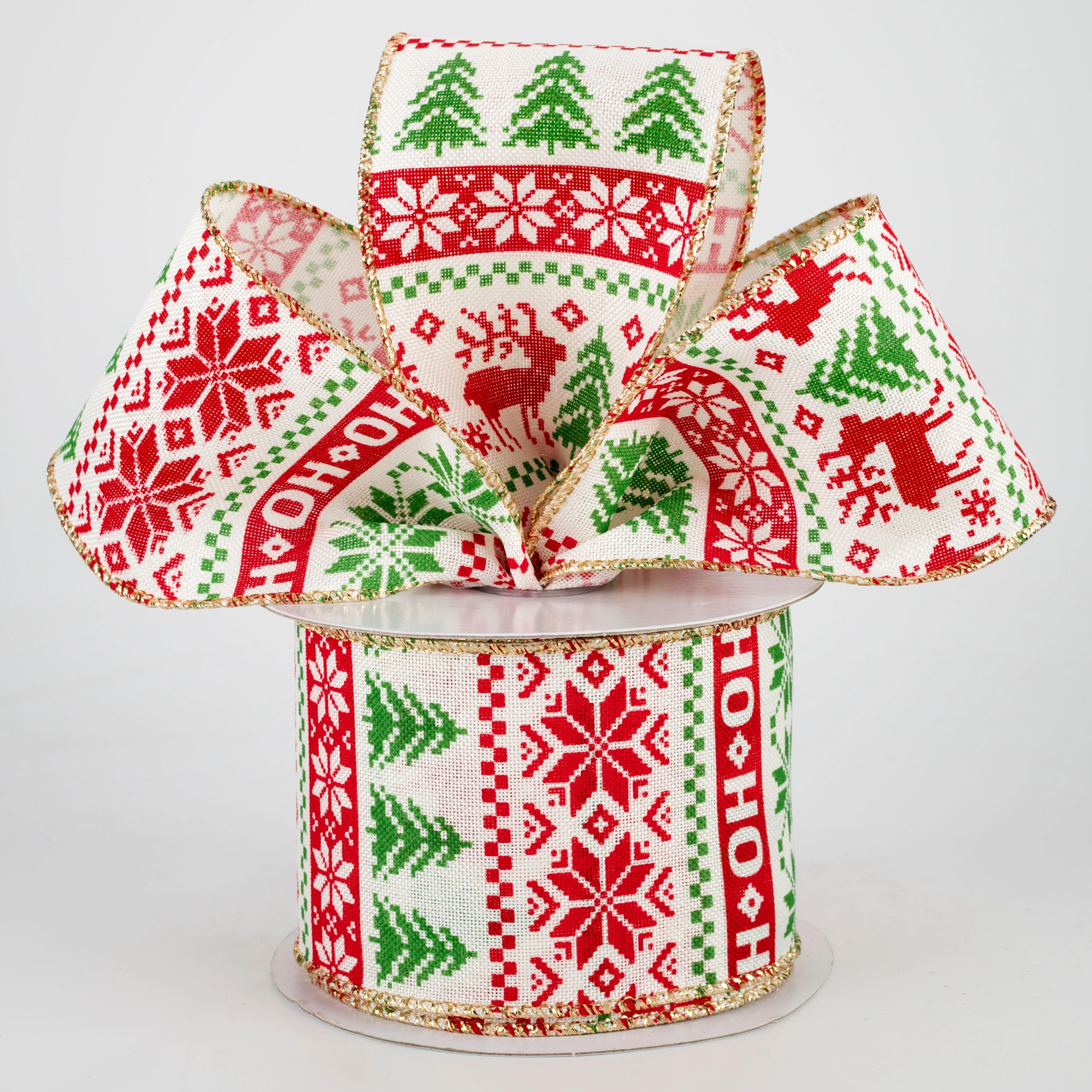 2.5" Holiday Sweater Ribbon: Red, Green, Gold (10 Yards)