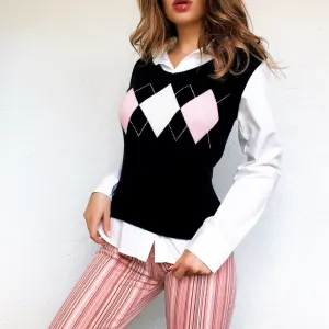 90s Argyle Sweater Top