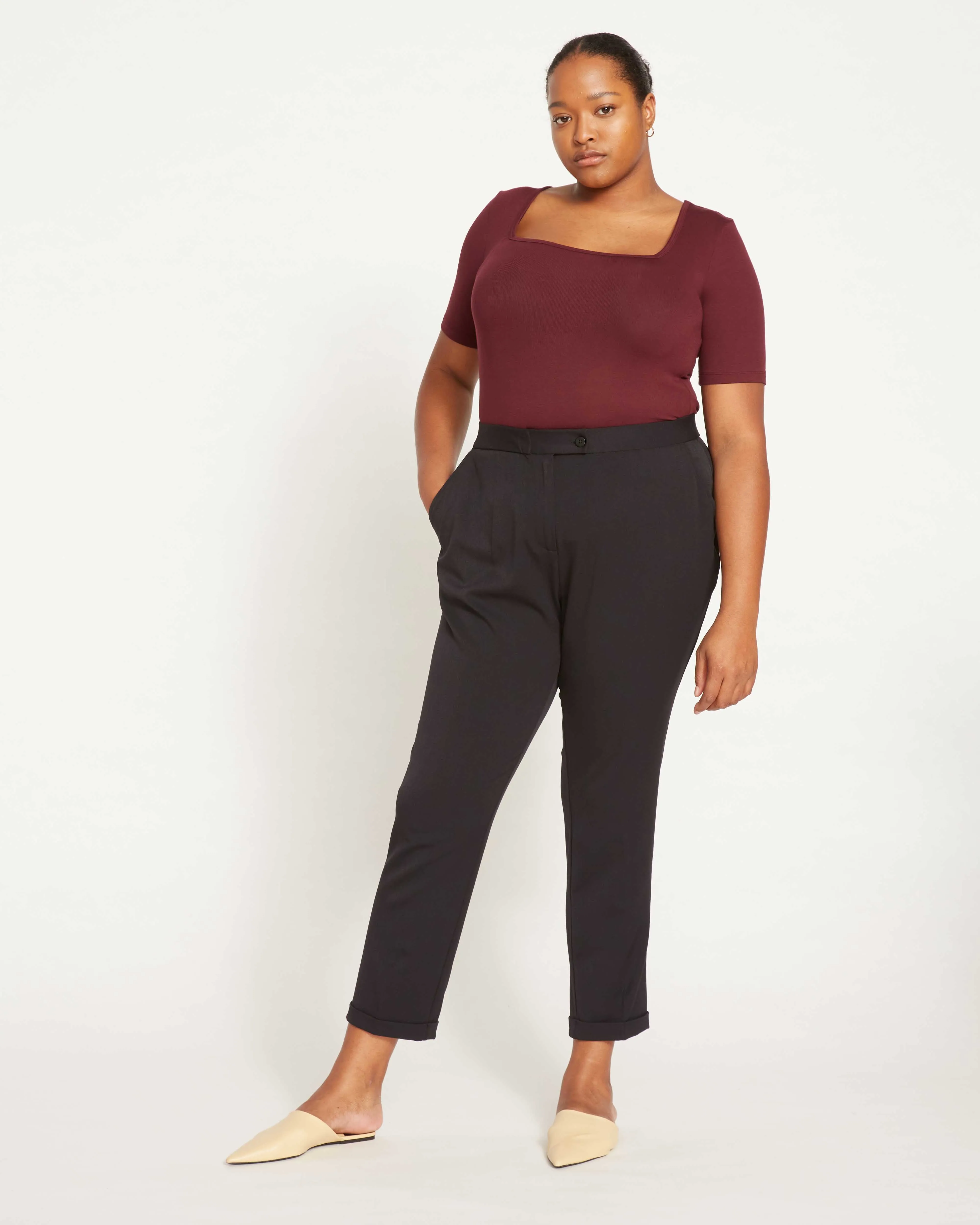All Day Cuffed Cigarette Pants - Black