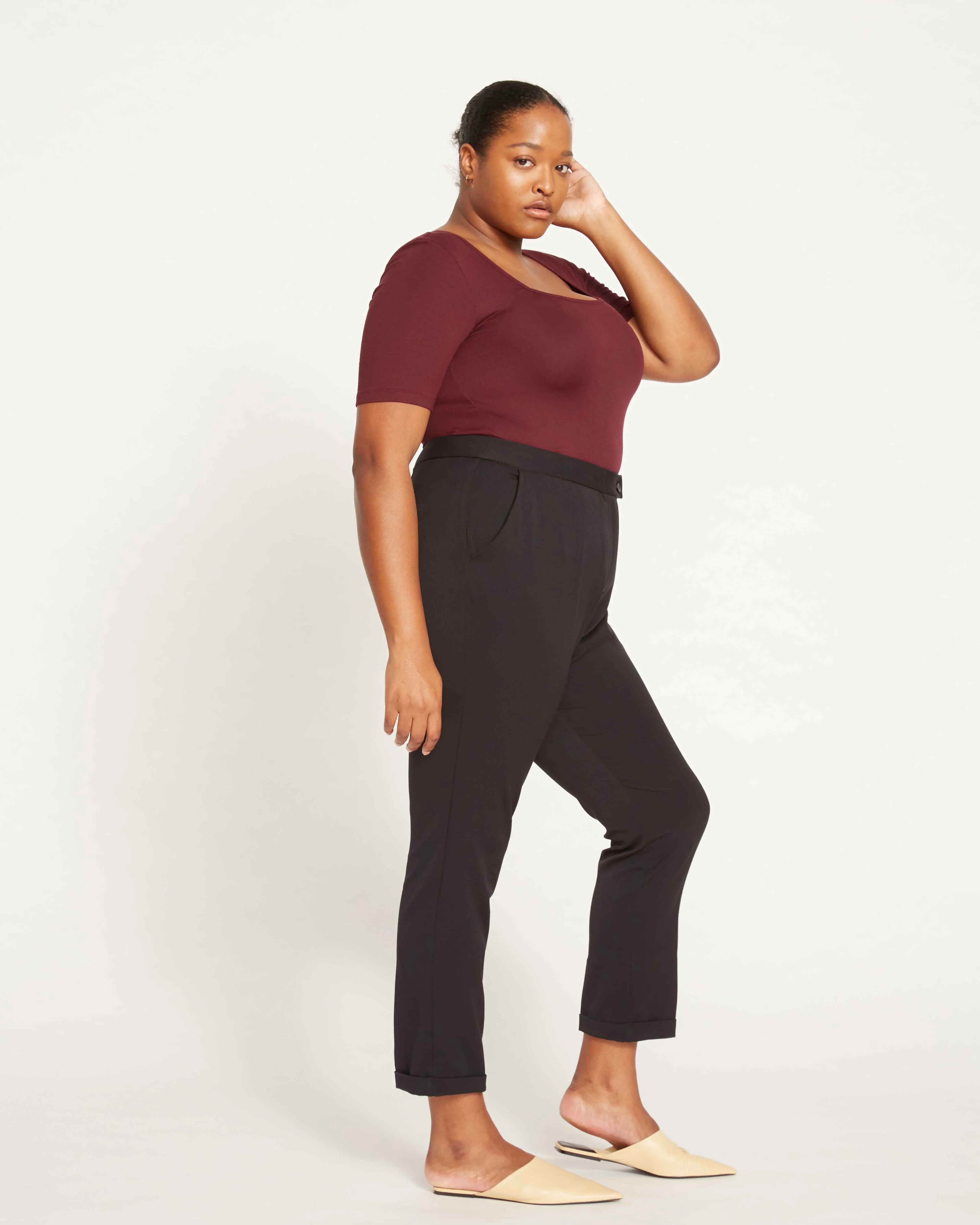 All Day Cuffed Cigarette Pants - Black