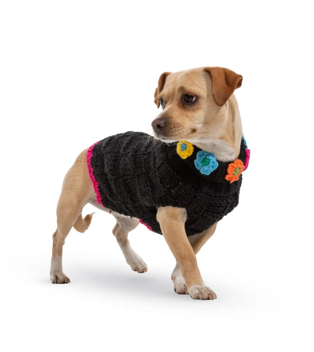 Black Floral Dog Sweater - UpCountry Black Floral Basketweave Hand Knit Sweaters