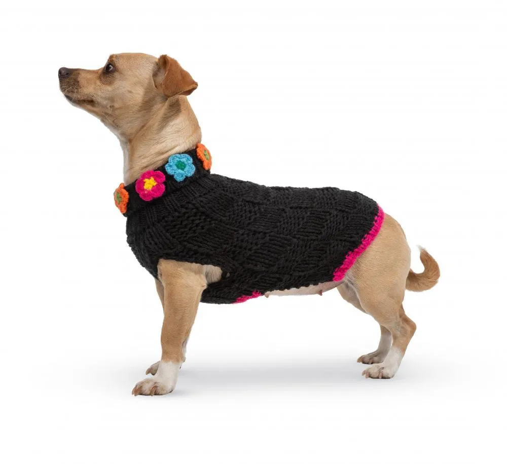 Black Floral Dog Sweater - UpCountry Black Floral Basketweave Hand Knit Sweaters