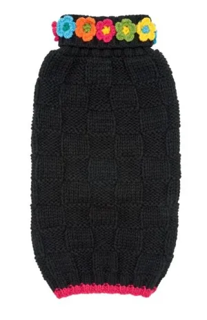 Black Floral Dog Sweater - UpCountry Black Floral Basketweave Hand Knit Sweaters