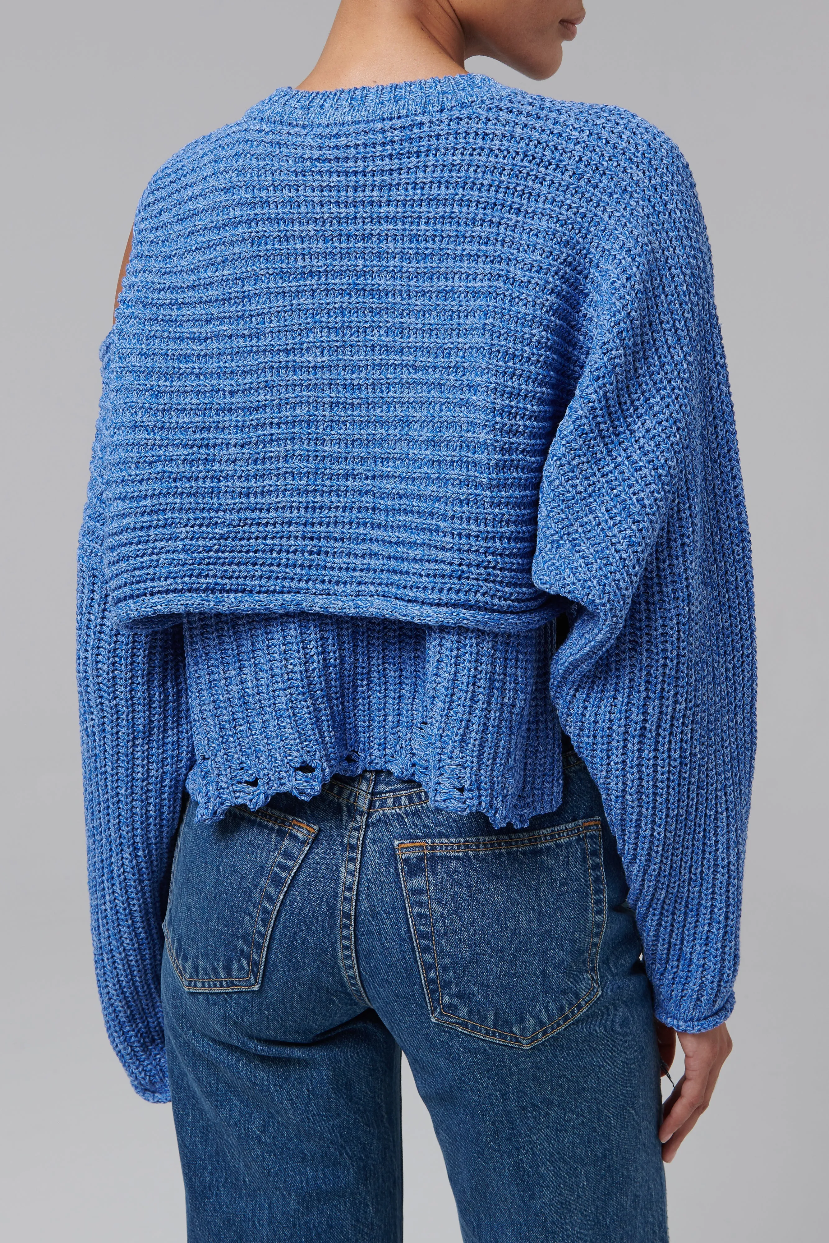 Blue Deconstructed Wrap Knit Top