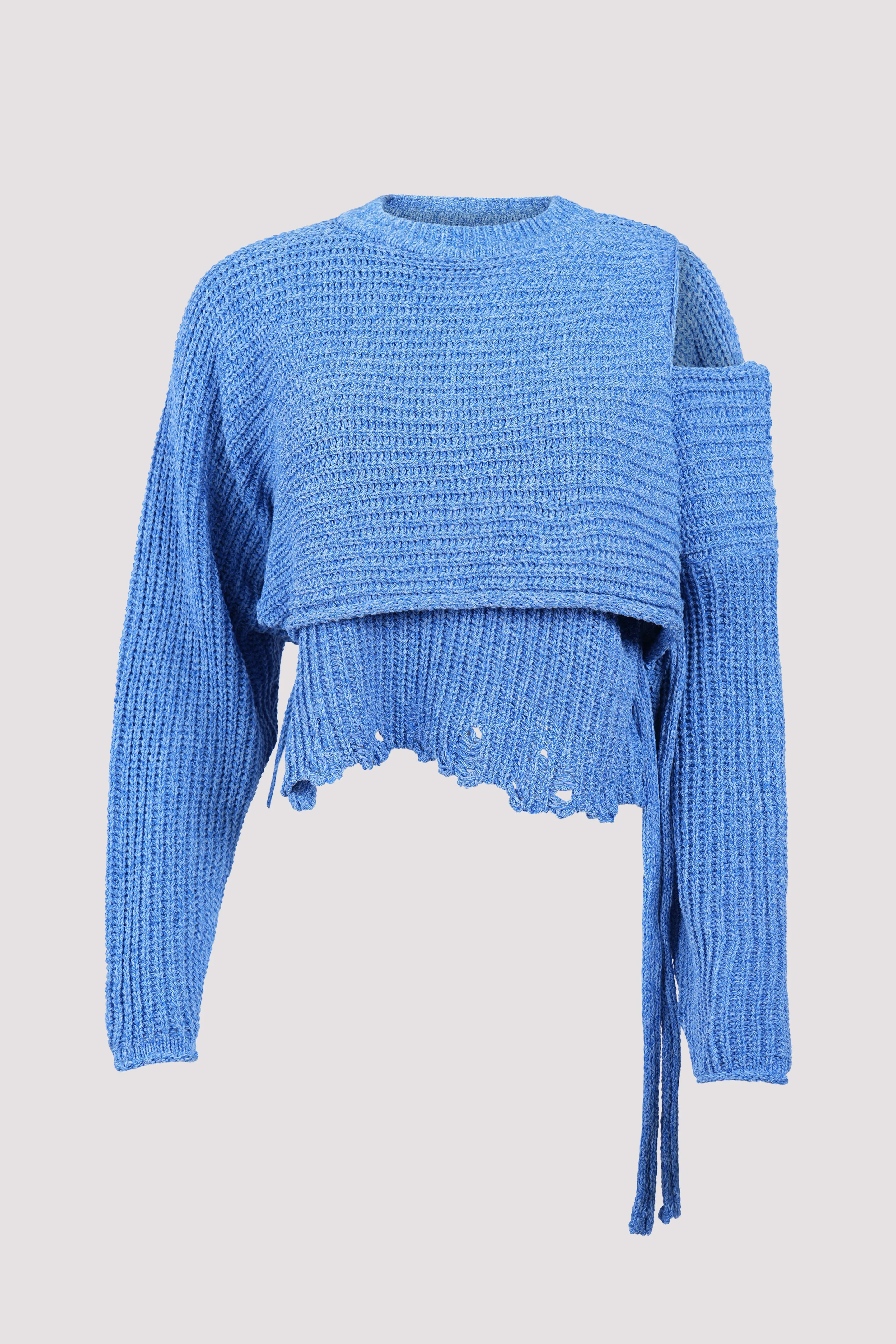 Blue Deconstructed Wrap Knit Top