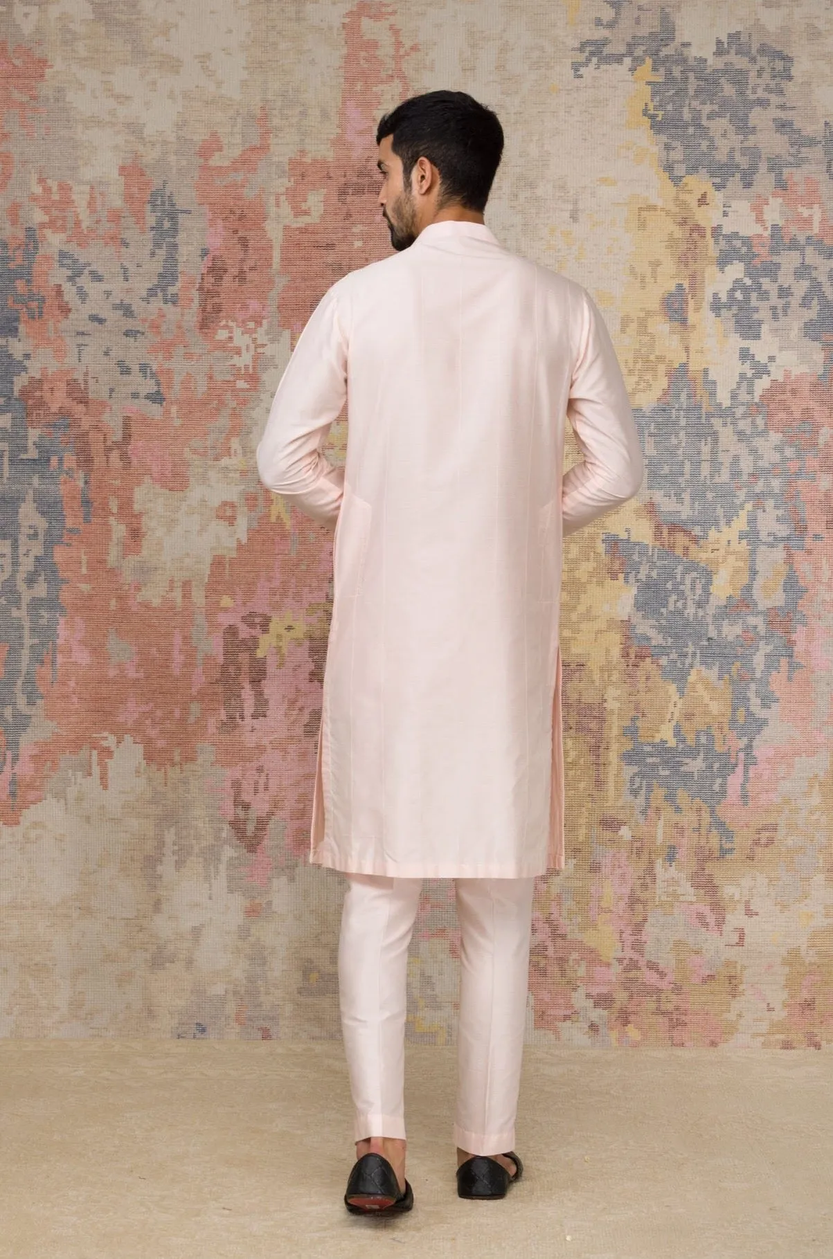 Blush Kurta Pintuck In Cotton Silk Blend Set