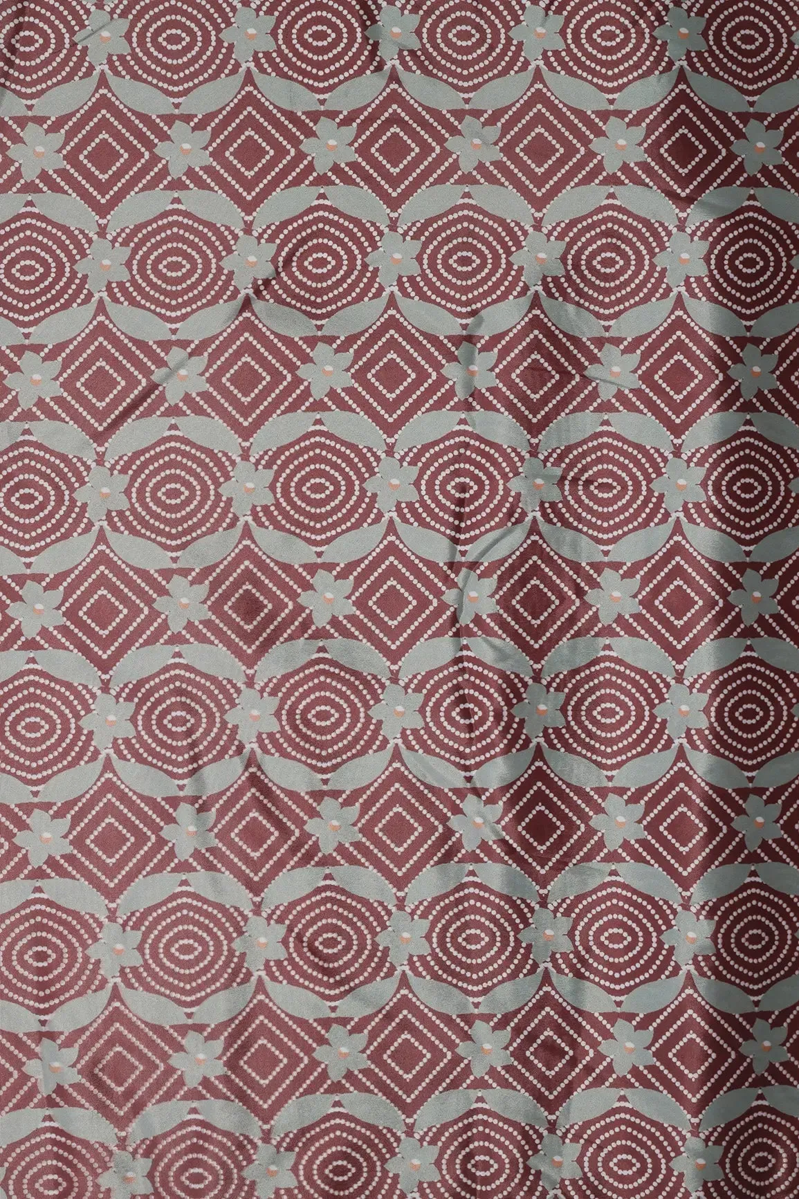 Brown And Olive Geometric Pattern Digital Print On French Crepe Fabric