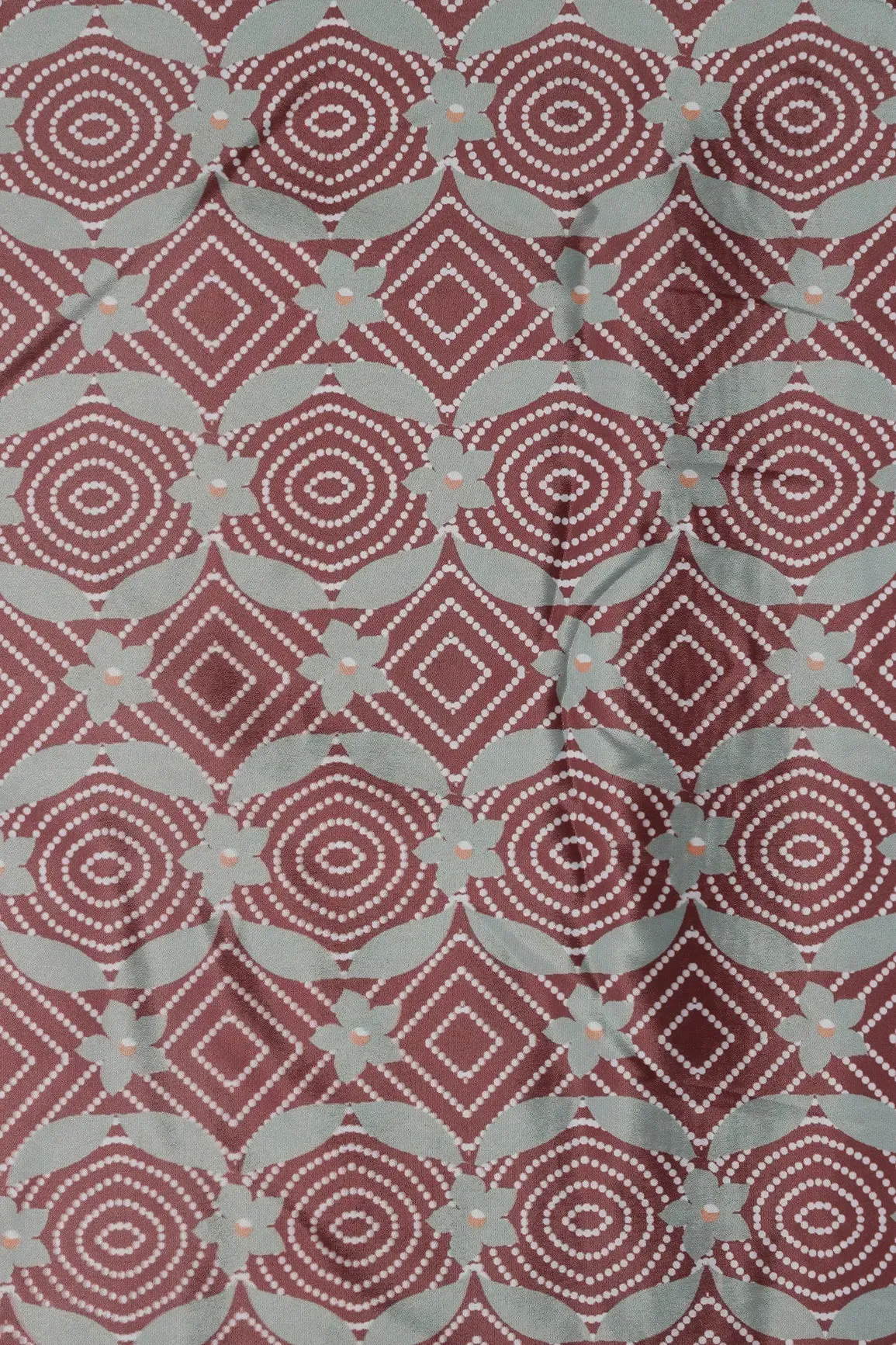 Brown And Olive Geometric Pattern Digital Print On French Crepe Fabric