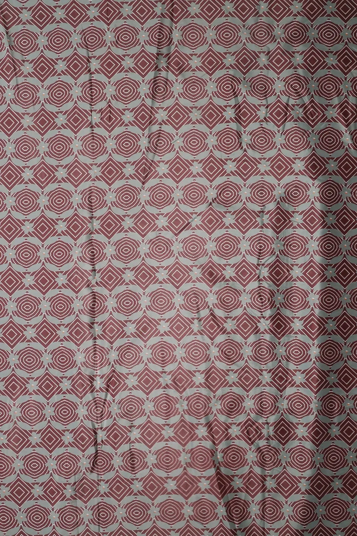 Brown And Olive Geometric Pattern Digital Print On French Crepe Fabric