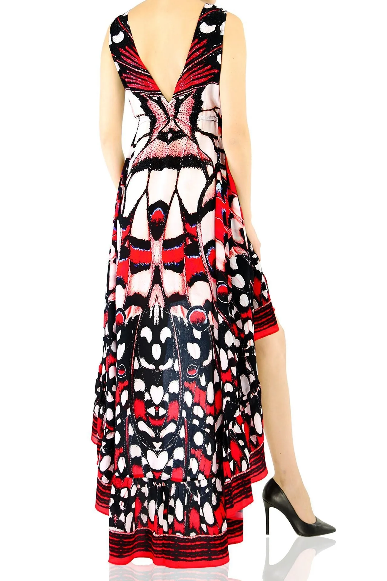 Butterfly Print High Low Maxi Dress