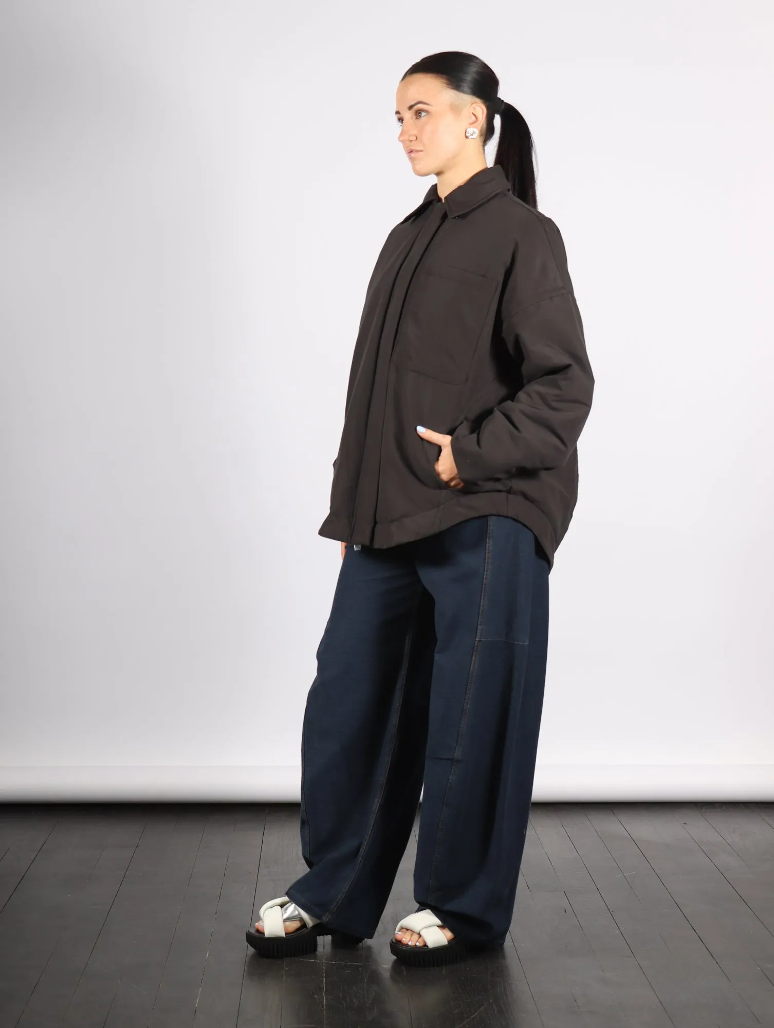 Clyde Padding Shirt Jacket in Black by Tibi