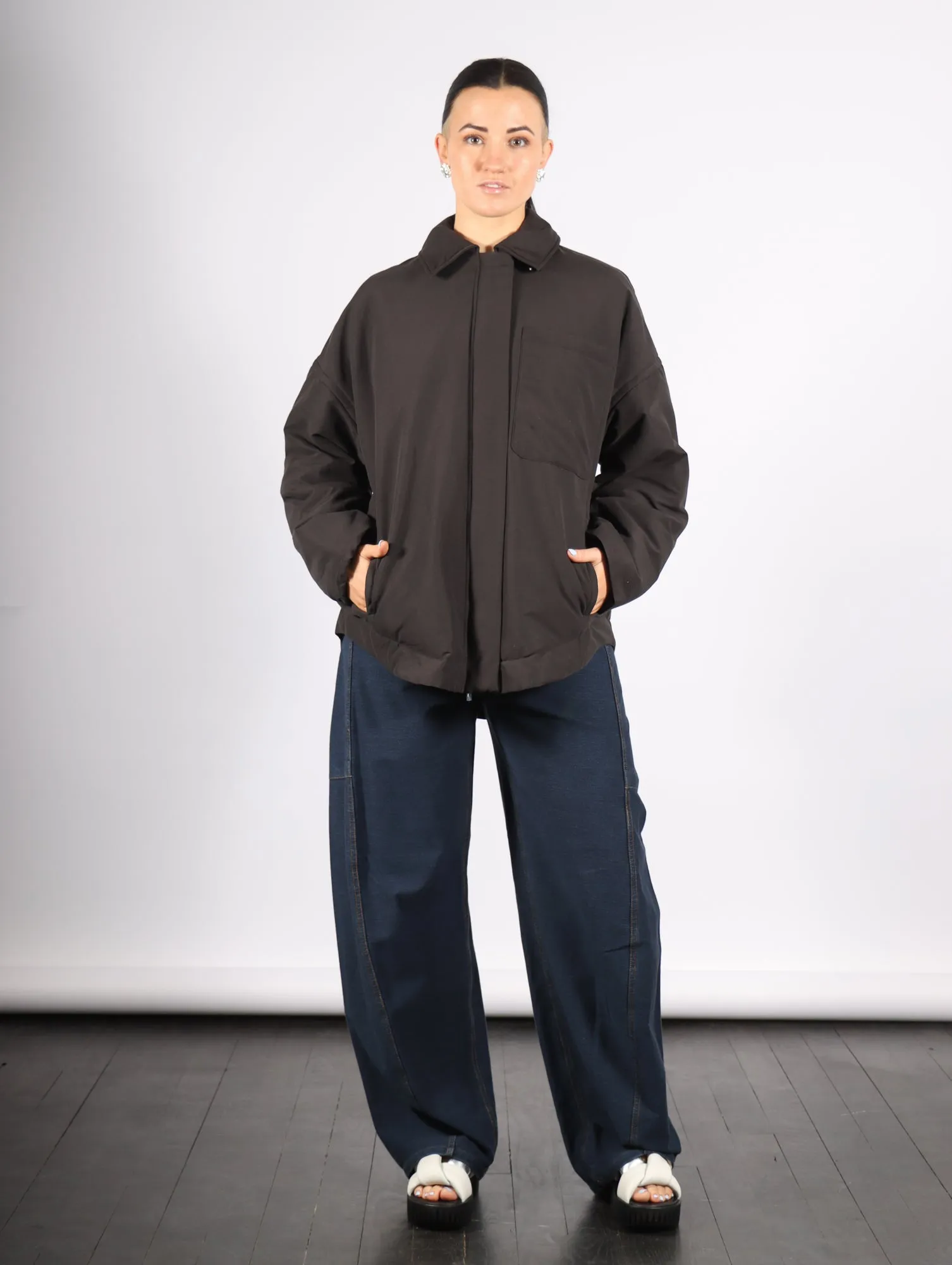 Clyde Padding Shirt Jacket in Black by Tibi