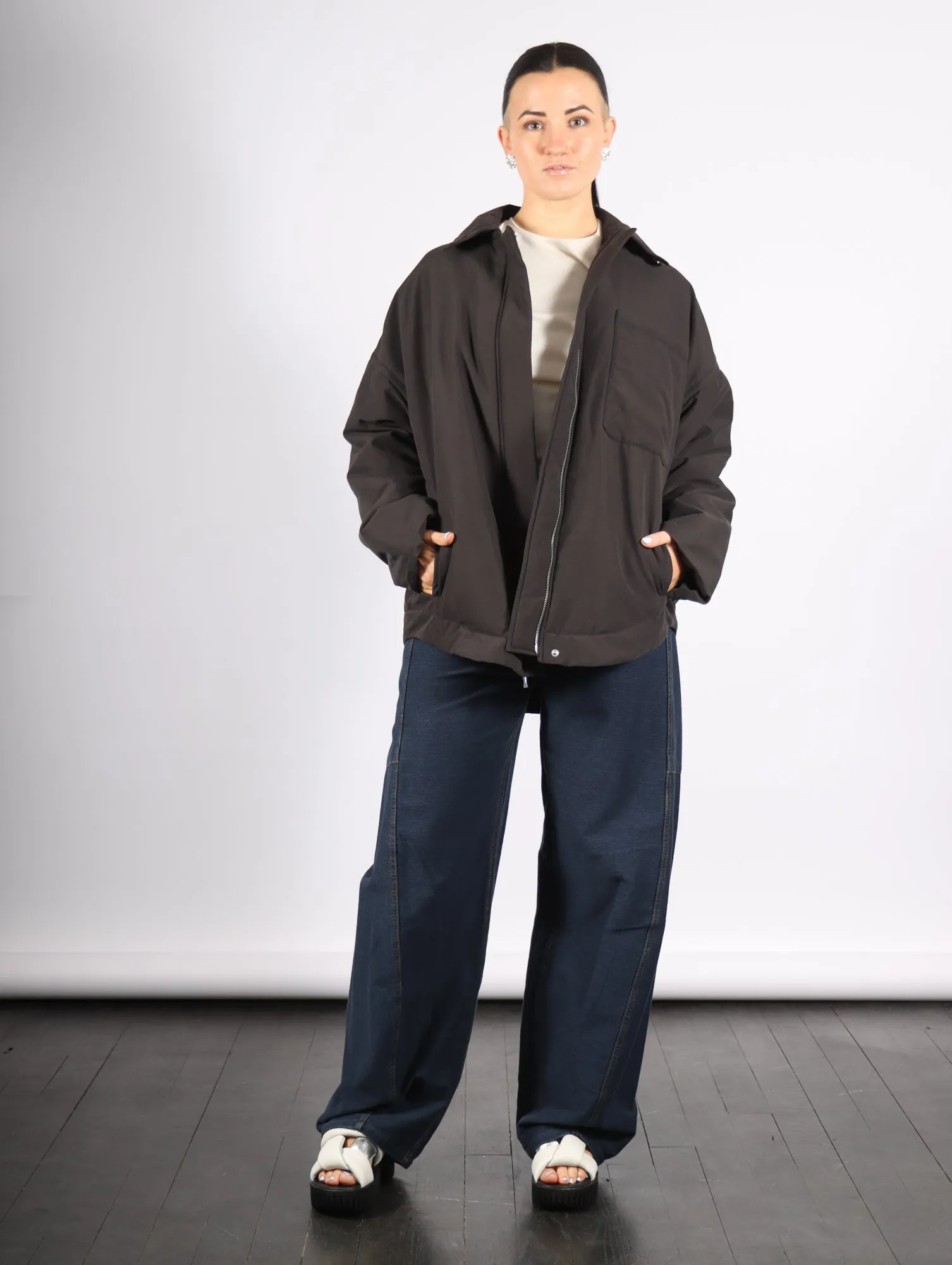 Clyde Padding Shirt Jacket in Black by Tibi