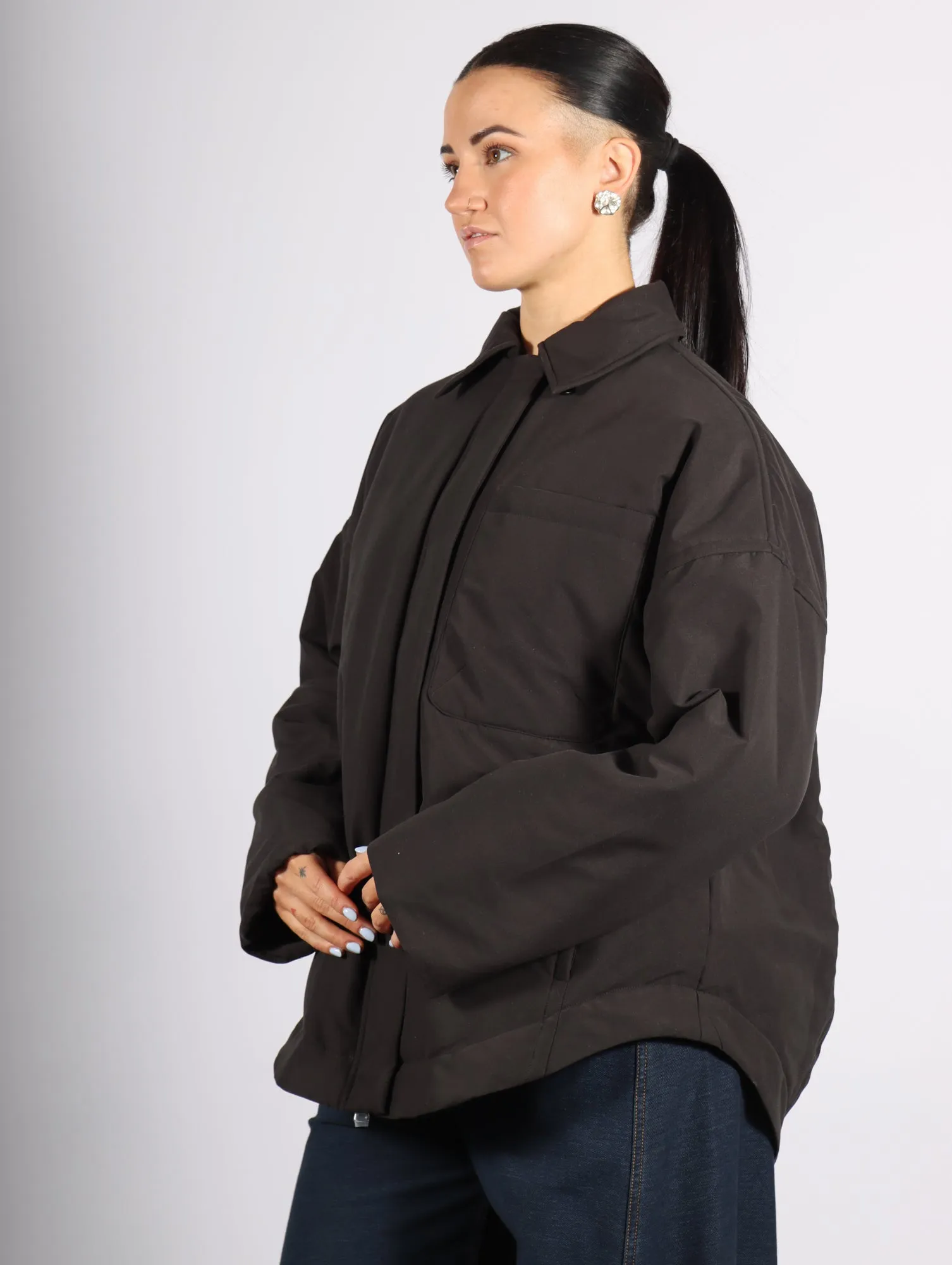 Clyde Padding Shirt Jacket in Black by Tibi