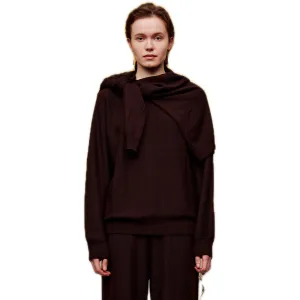Collar Layered Silk Wool Sweater in Brown