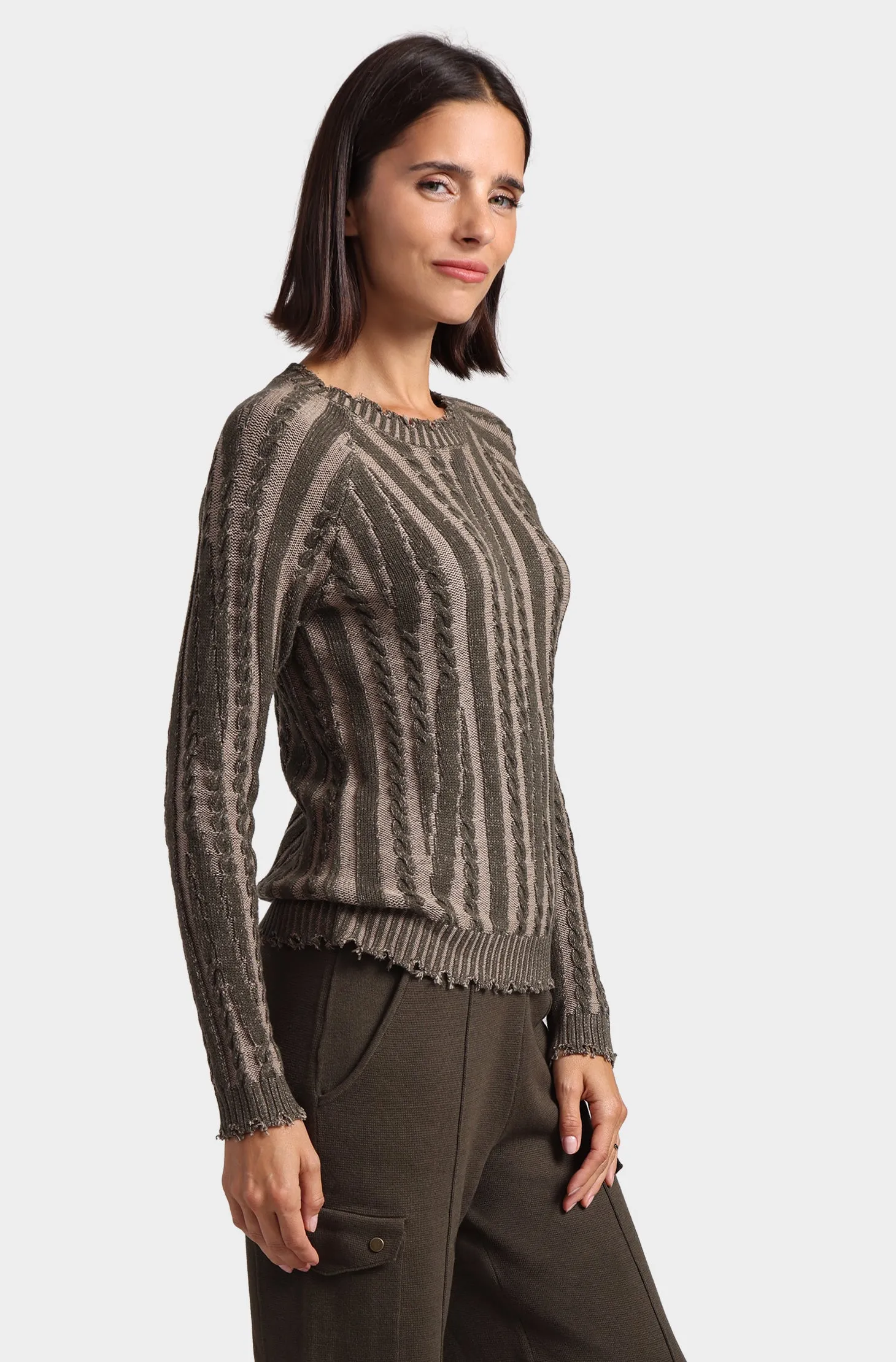 Cotton Plaited Cable Crew Neck
