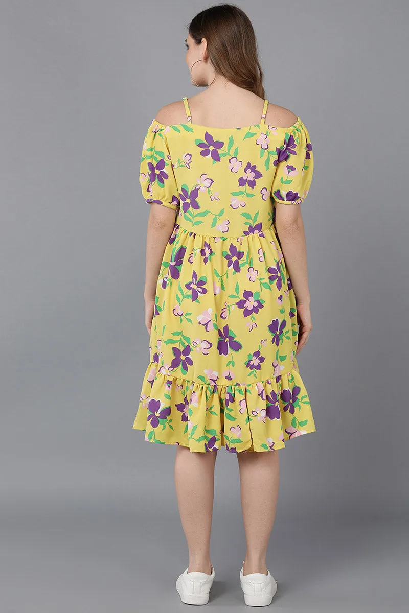 Crayon Yellow Georgette Floral Printed Slim Dress