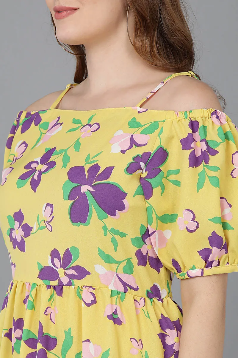 Crayon Yellow Georgette Floral Printed Slim Dress