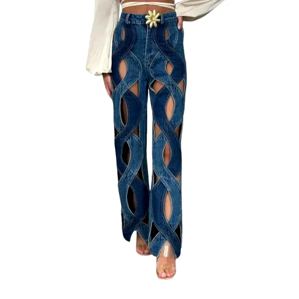 Cutout high-rise fashion jeans for ladies