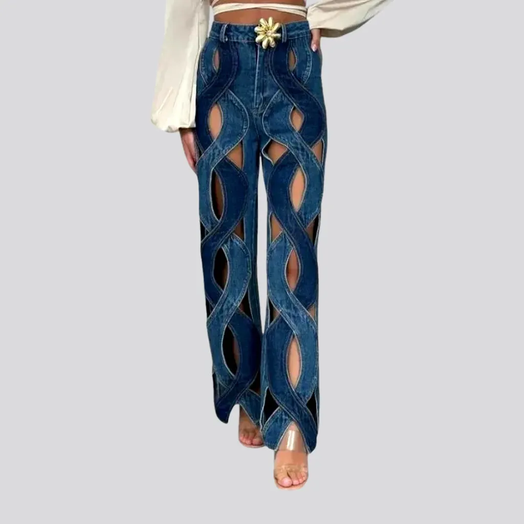 Cutout high-rise fashion jeans for ladies