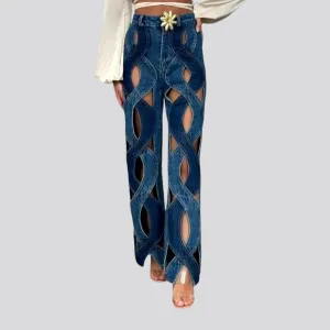 Cutout high-rise fashion jeans for ladies