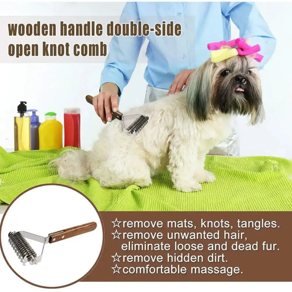 Efficient Safe Dog Comb Rakewith Wooden Handle Removes Undercoat Knots