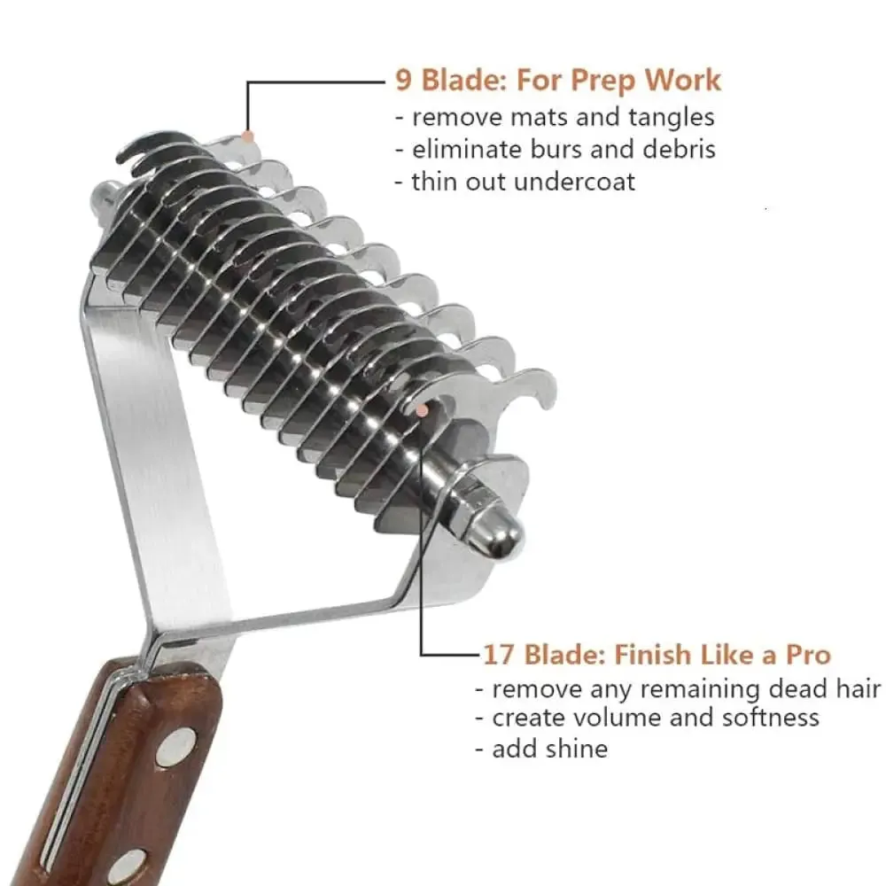 Efficient Safe Dog Comb Rakewith Wooden Handle Removes Undercoat Knots