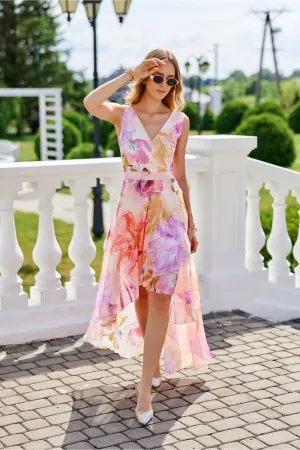 Elegant Floral Chiffon Maxi Dress with Unique Envelope Neckline