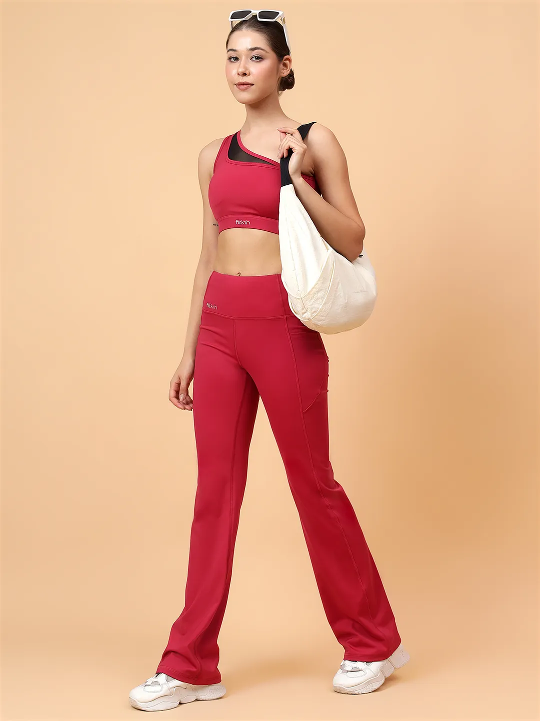 Fitkin Women Magenta All Day Bootcut Active Pants