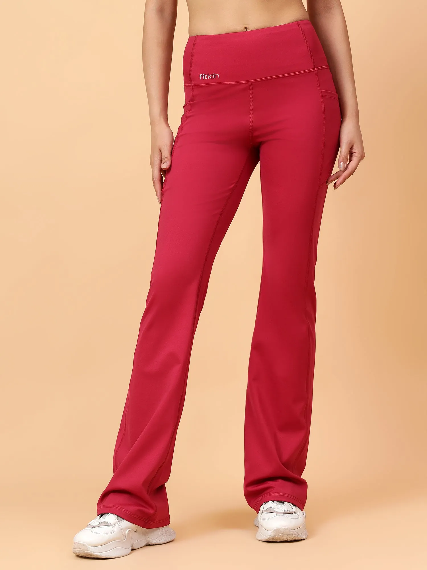 Fitkin Women Magenta All Day Bootcut Active Pants