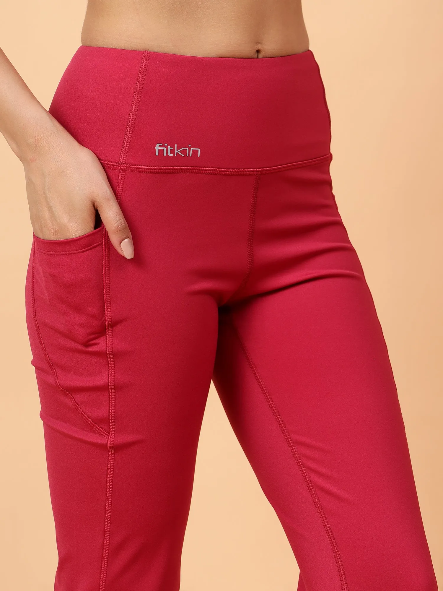 Fitkin Women Magenta All Day Bootcut Active Pants