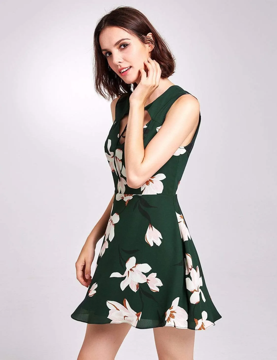 Floral Print Short Fit and Flare Dress