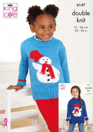 King Cole 6147 Children's Christmas Jumper Double Knitting Pattern - DK Sweater Pattern for Kids