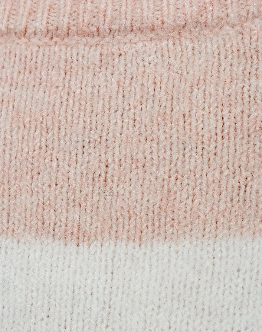 Ladies Pink Colour Block Ribbed Soft Knit Relaxed Fit Jumper