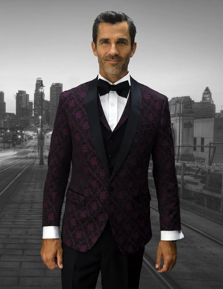 LOOK VIII BURGUNDY 3 PC MODERN FIT TUXEDO