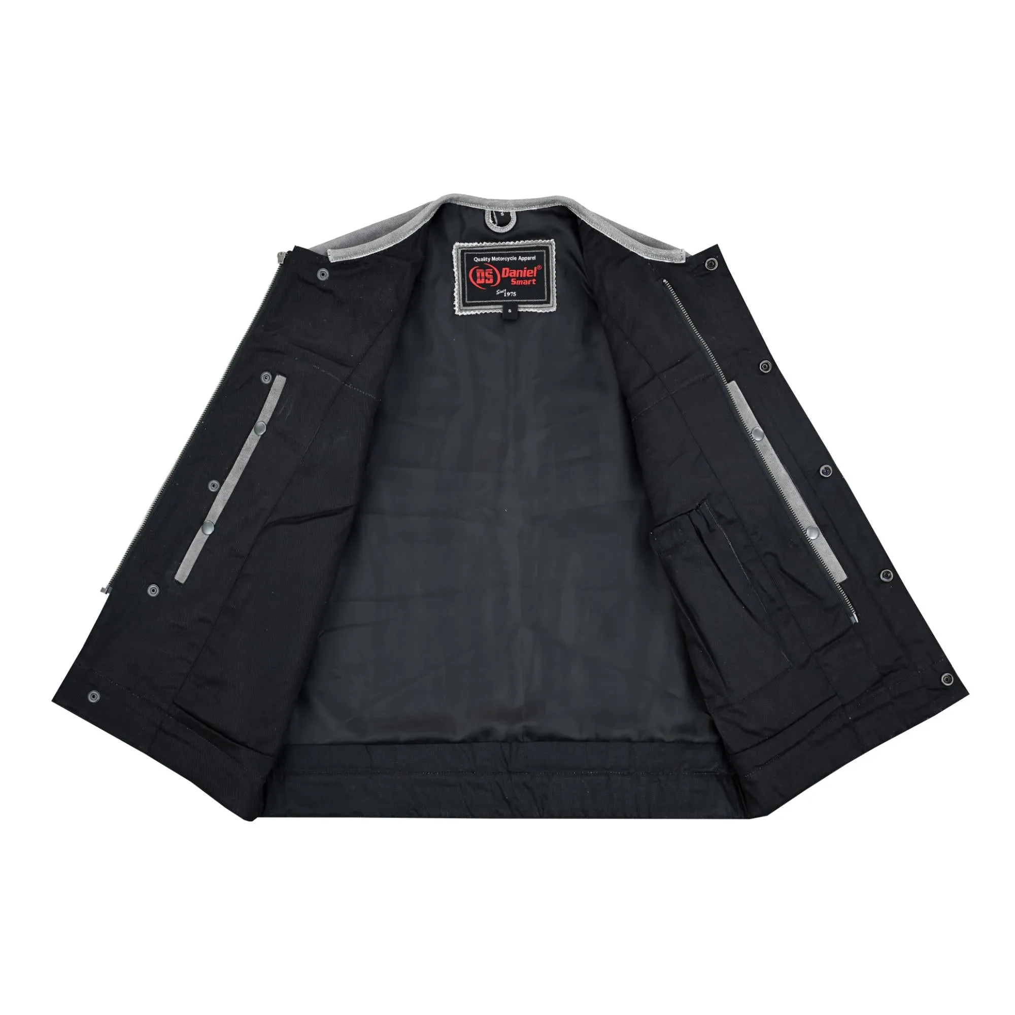 Men’s Gray Premium Leather Concealed Motorcycle Vest
