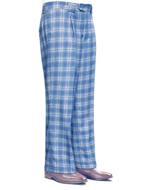Men's Wide Leg Plaid Pants Super 150'S Italian Wool | Blue | WP-102