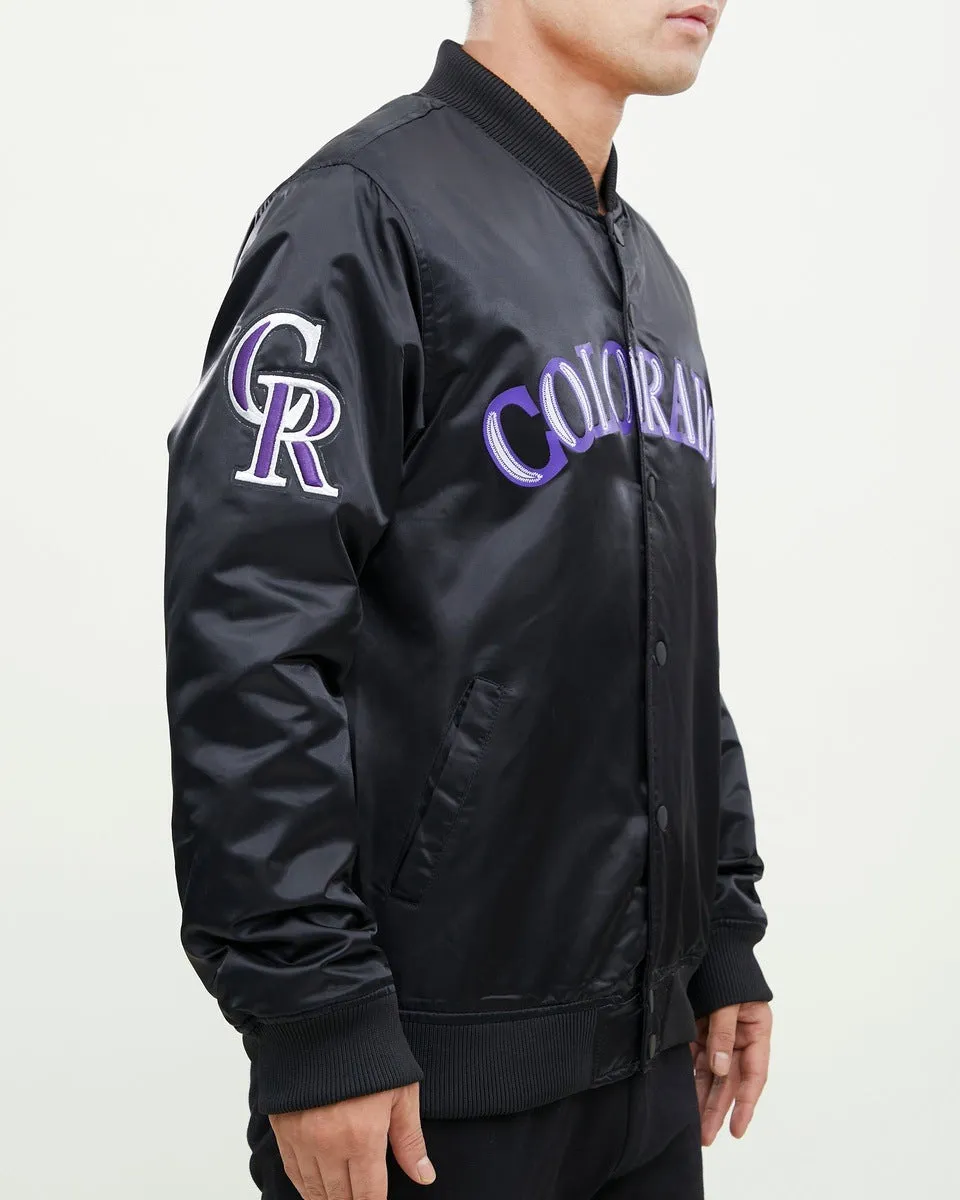 MLB COLORADO ROCKIES WORDMARK MEN'S SATIN JACKET (BLACK)