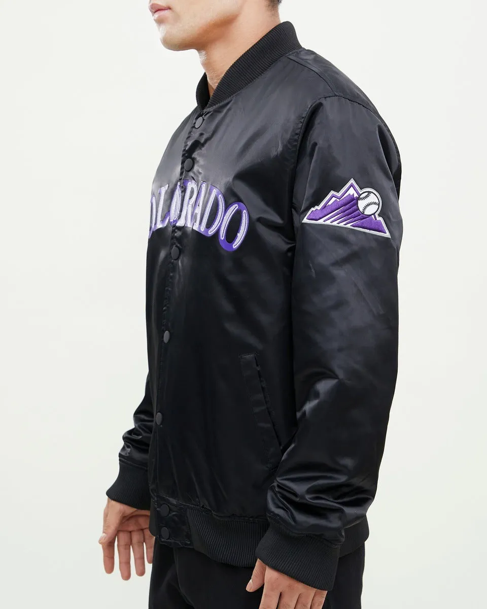 MLB COLORADO ROCKIES WORDMARK MEN'S SATIN JACKET (BLACK)