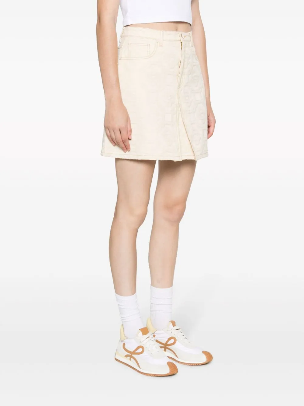monogram-jacquard denim skirt