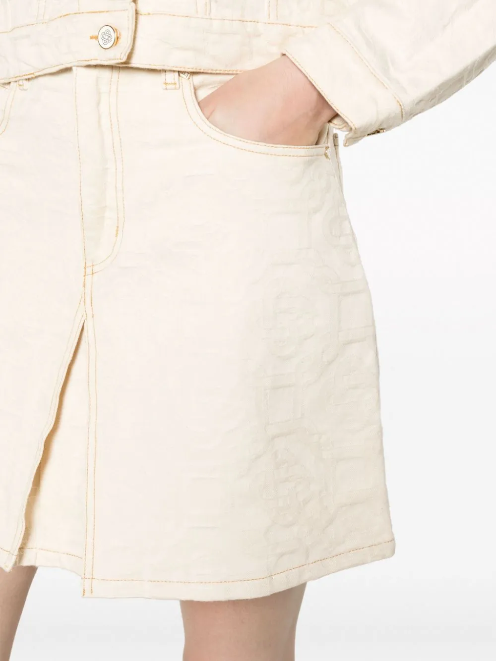 monogram-jacquard denim skirt