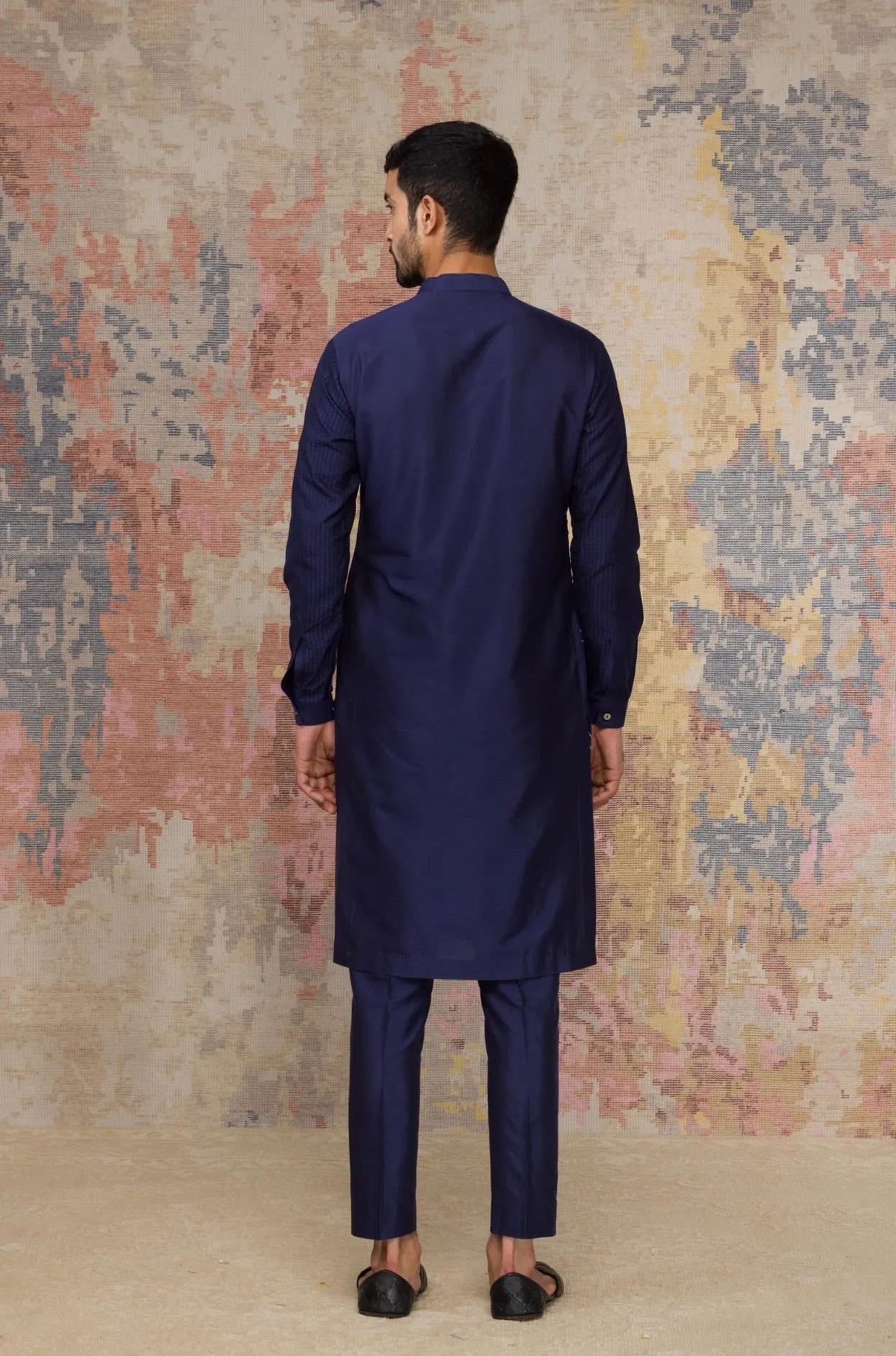 Navy Blue Kurta In Cotton Silk Blend Set