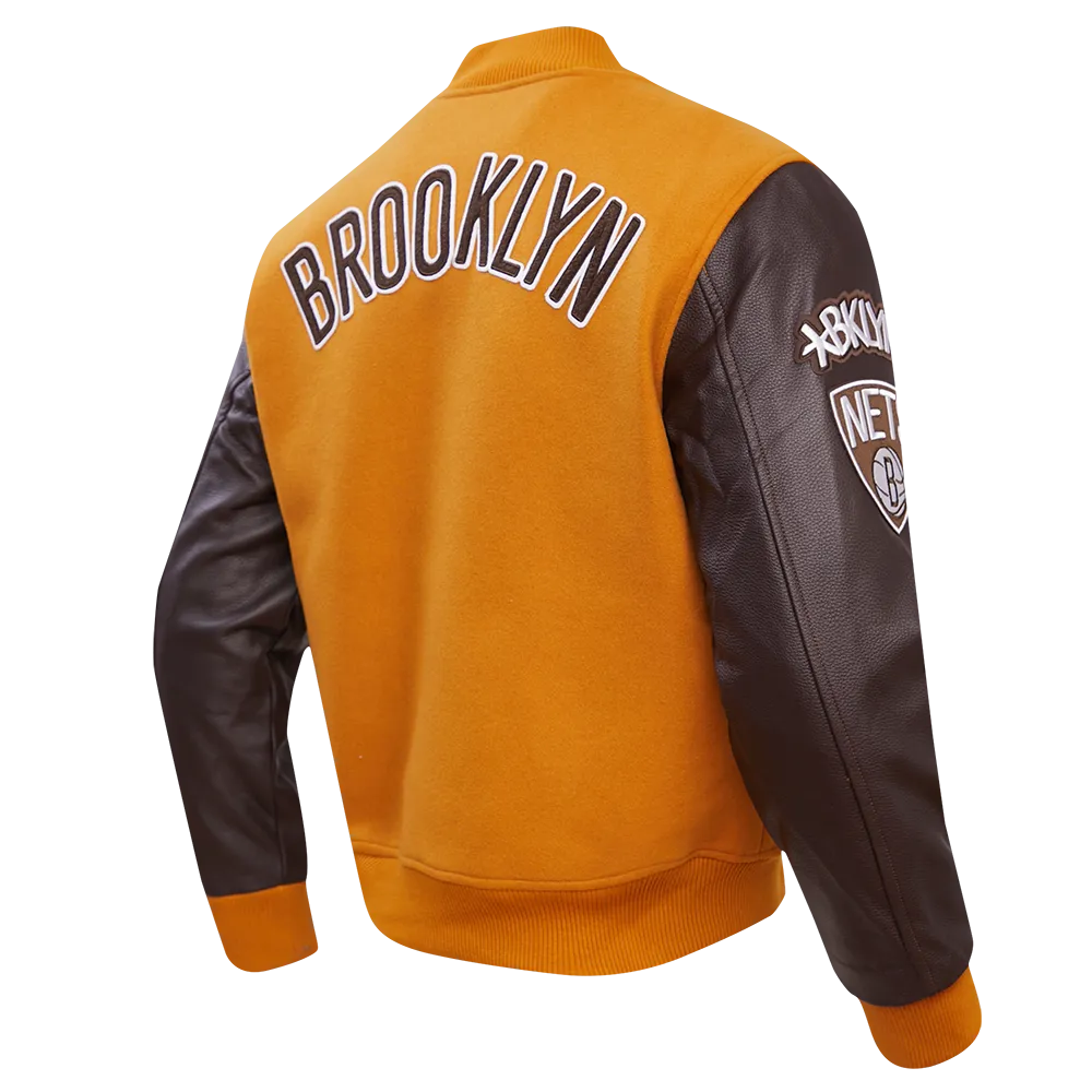 NBA BROOKLYN NETS CLASSIC WOOL MEN'S VARSITY JACKET (BROWN)