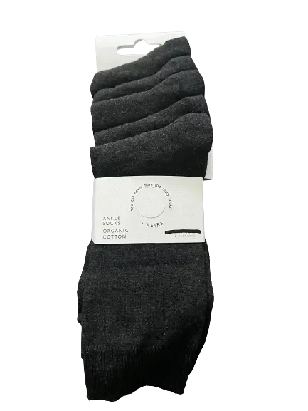 Plain Grey Cotton Socks 5-Pack (Size 9-11)