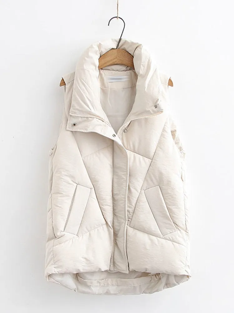 Plus size Winter Down Puffer Vest Women Casual All-match Sleeveless jacket Winter Long Bodywarm waistcoat Winter Sleeveless