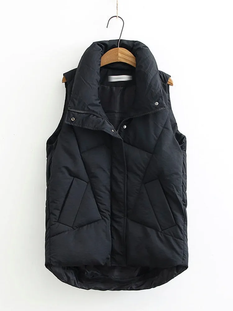 Plus size Winter Down Puffer Vest Women Casual All-match Sleeveless jacket Winter Long Bodywarm waistcoat Winter Sleeveless