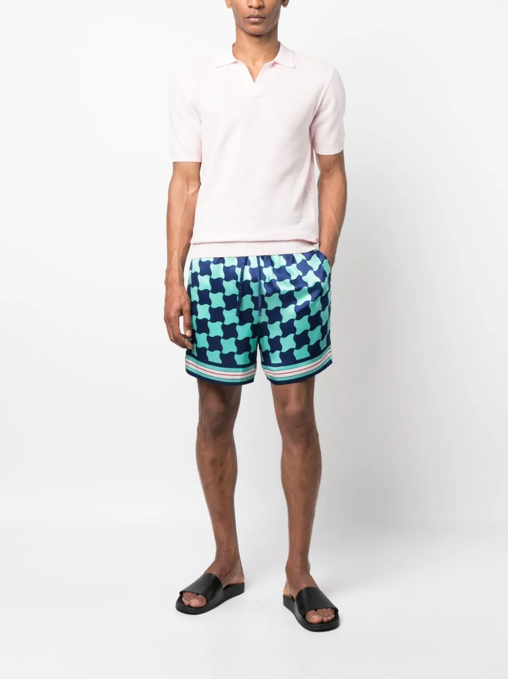 Pool Tile-print silk shorts